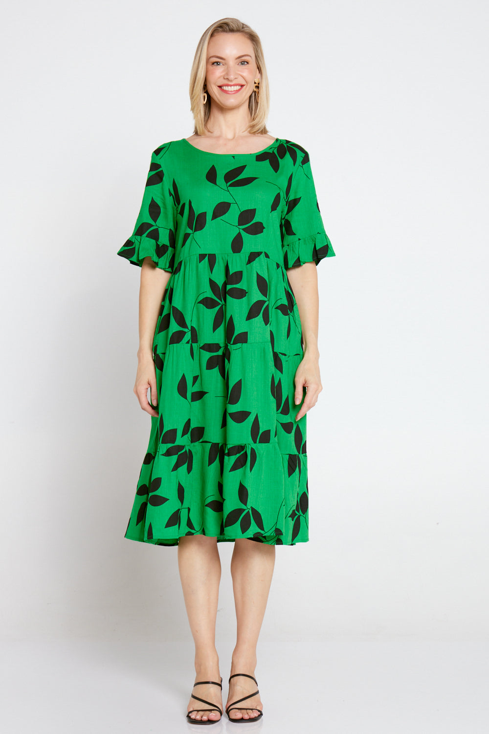 Jackson Linen Dress - Green Leaves