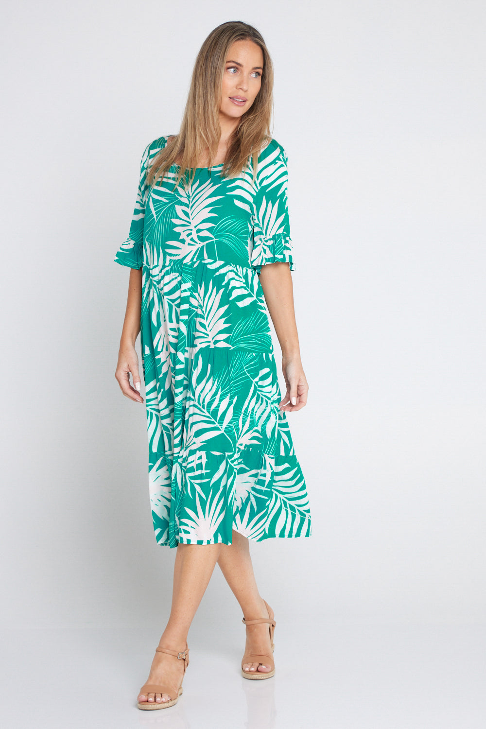 Jackson Dress Aqua White Palms TULIO Fashion