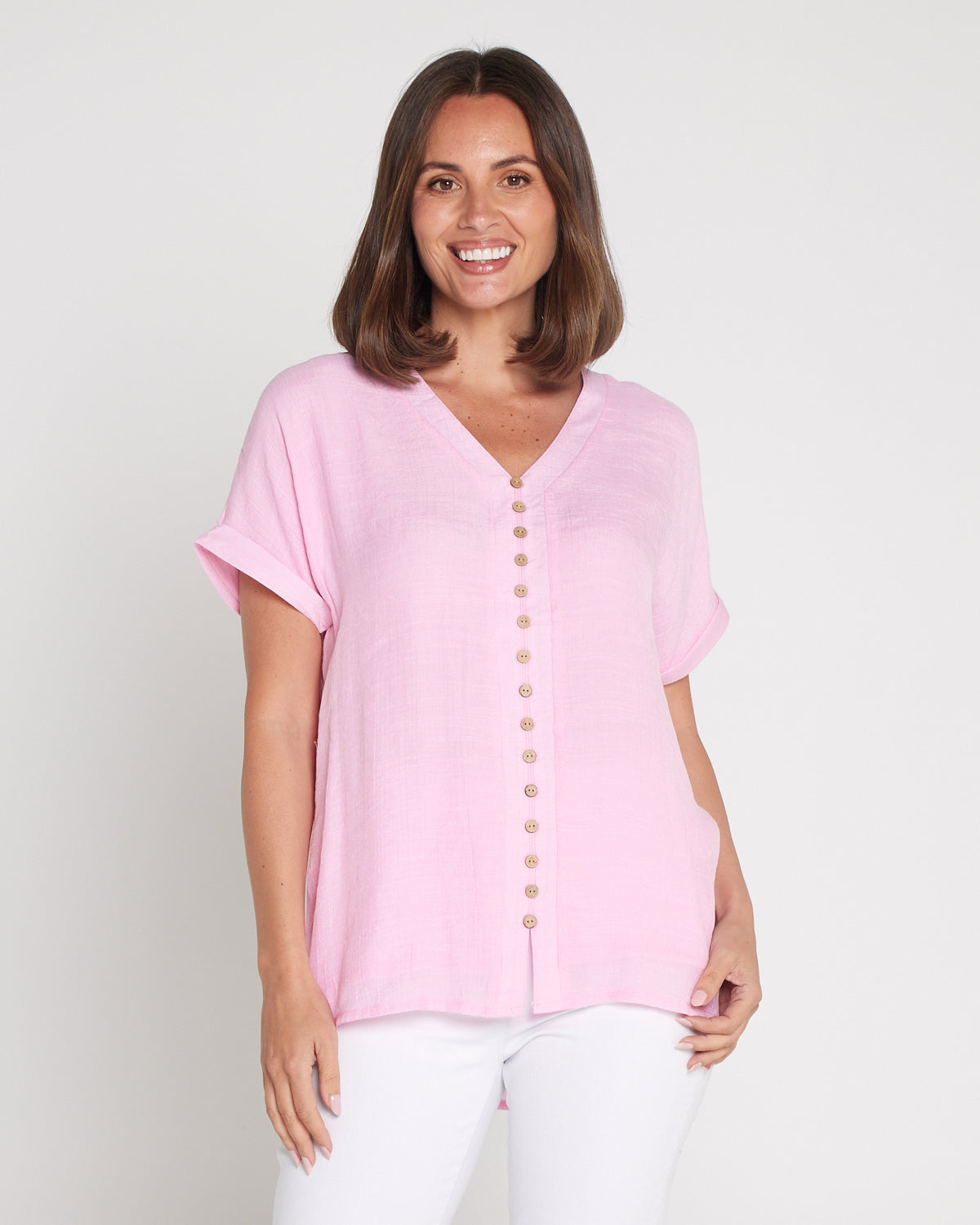 Jennifer Short Sleeve Top Light Pink Mature Women's Blouses