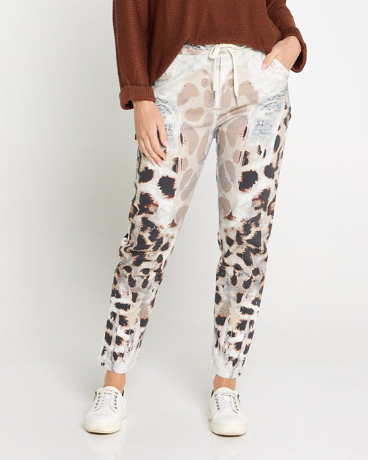 Charmaine Pants - White/Leopard Print
