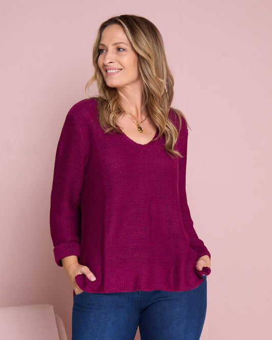 Emmy Cotton Knit Jumper - Plum