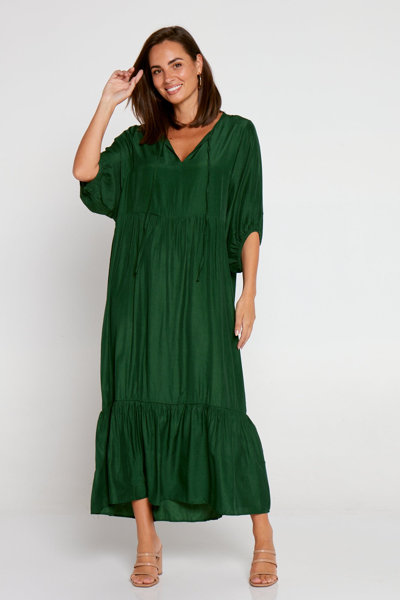 Kinsley Cotton Blend Dress Forest Green