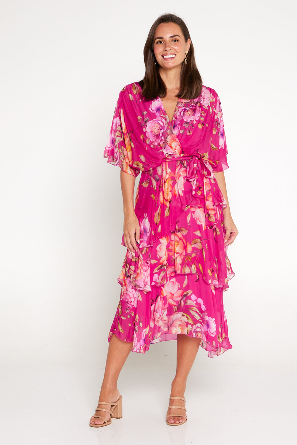 Loira Silk Dress - Fuchsia Floral  Mature Women's Style – TULIO Fashion