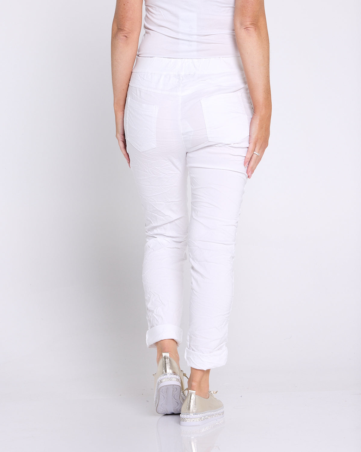 Zadie Stretch Crinkle Pants - White