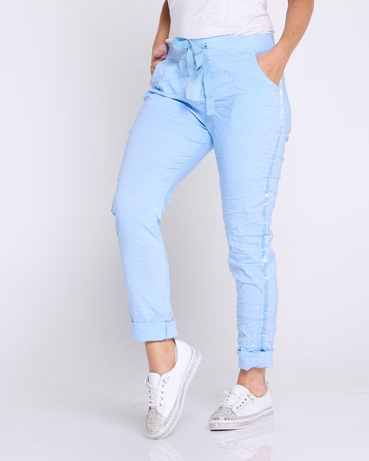 Zadie Stretch Crinkle Pants - Sky Blue