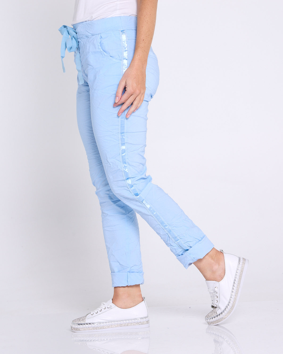 Zadie Stretch Crinkle Pants - Sky Blue