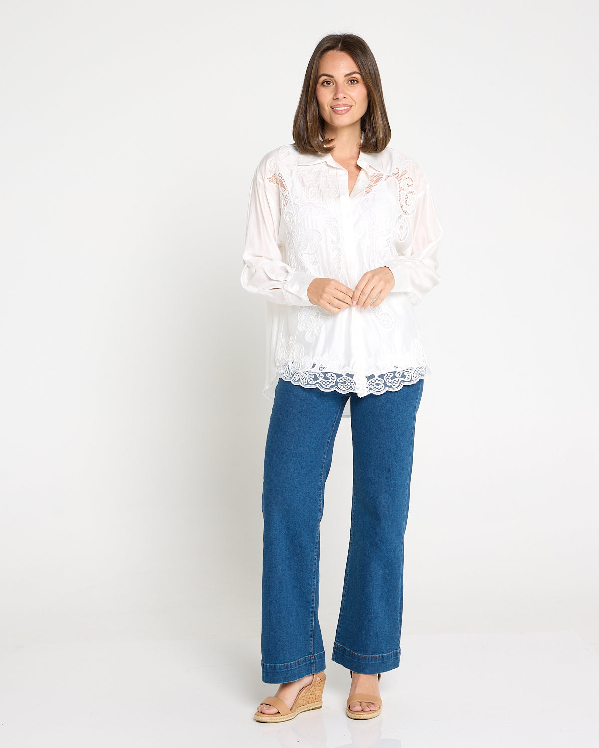 Lola Embroidered Tencel Shirt – Ivory