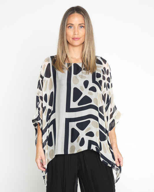 Luciana Silk Top - Black Mosaic