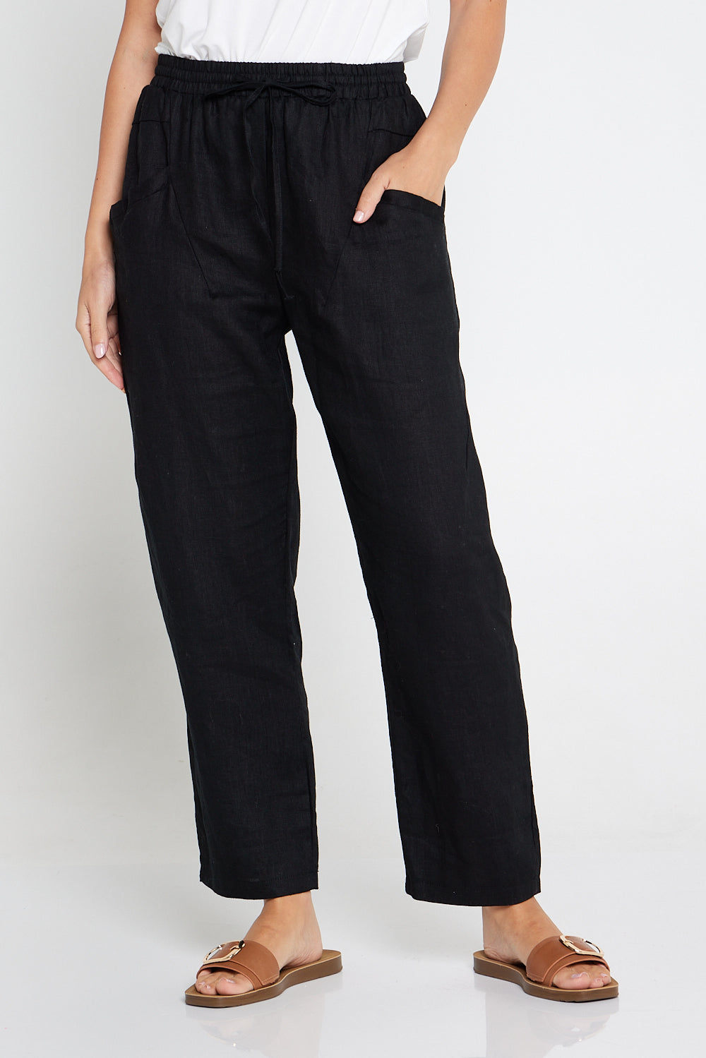 Cartia Linen Pants - Black  Summer Pants for Mature Women – TULIO