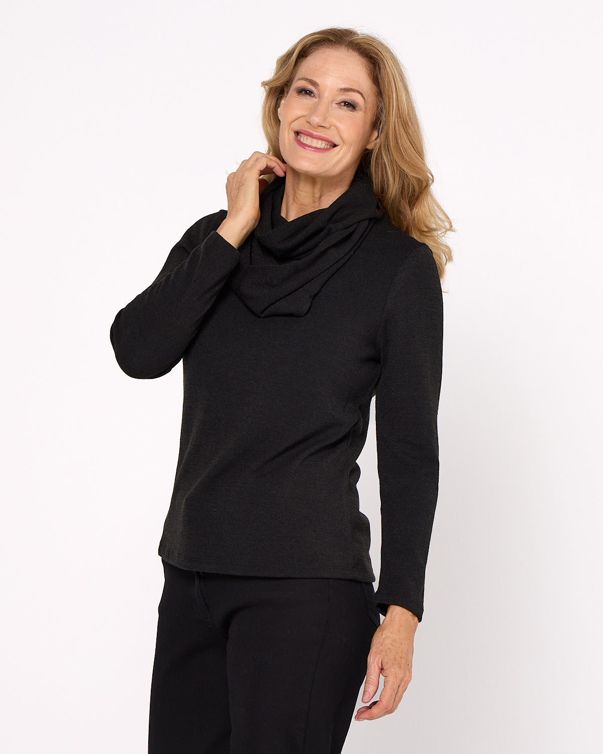 Lani Plain Knit Top & Snood - Black