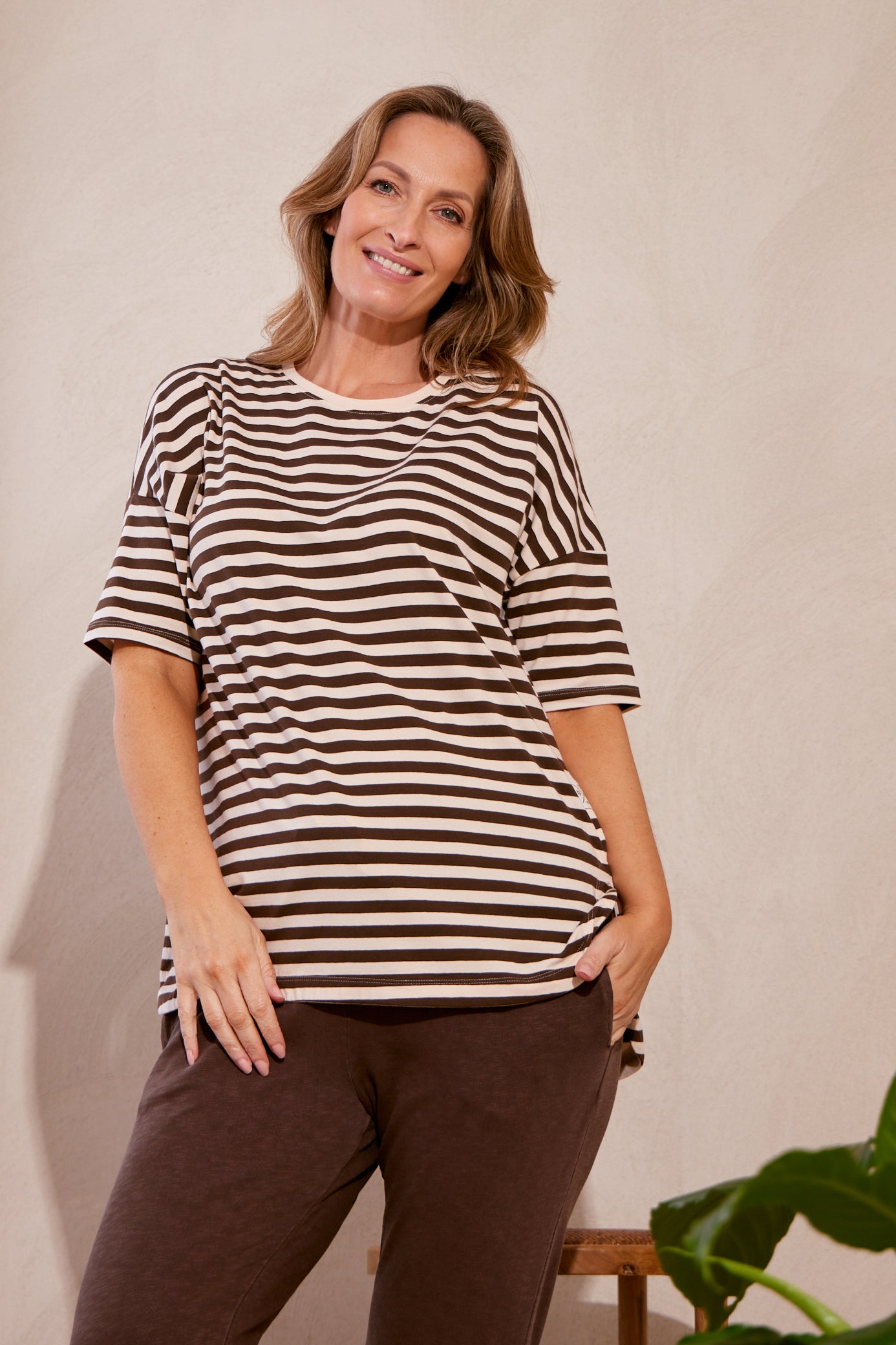 Lauren Short Sleeve Tee - Chocolate Stripe