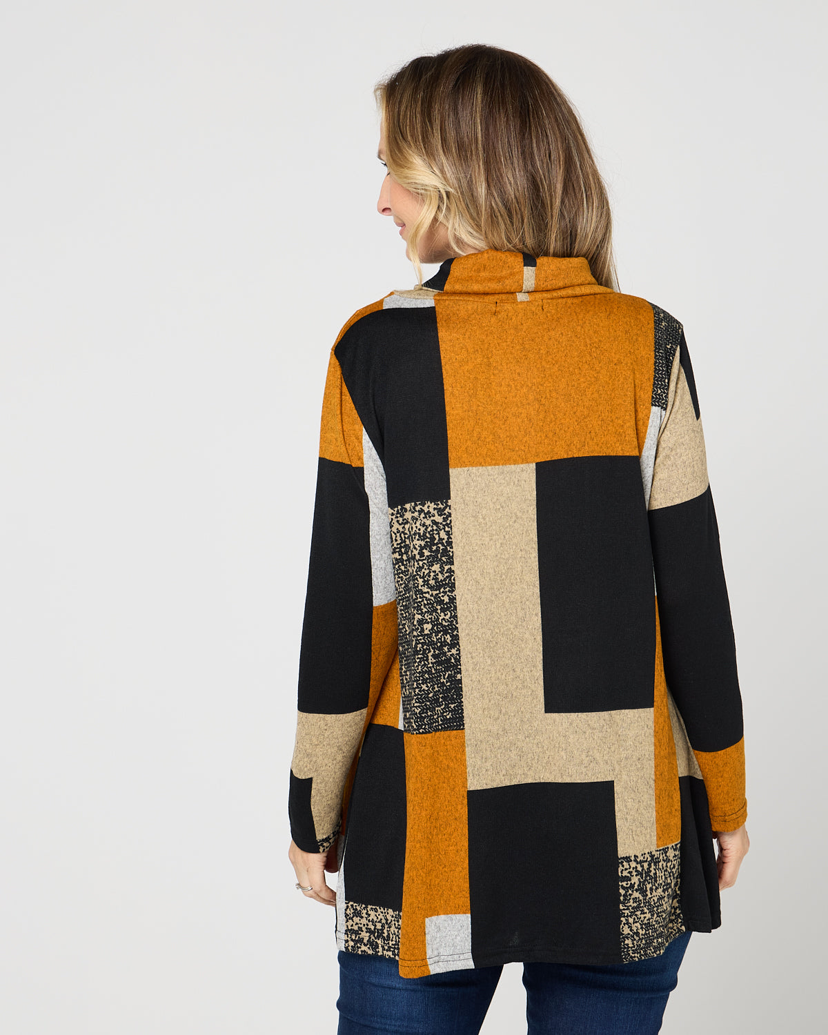 Lina Cowl Knit Tunic - Patchwork Rust