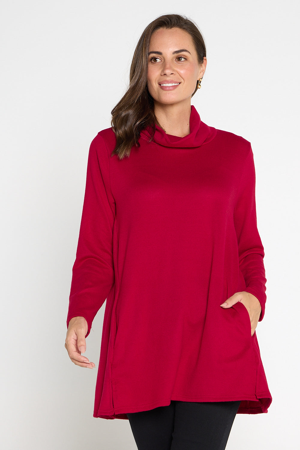 Lina Cowl Knit Tunic - Red