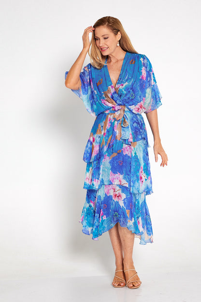Loira Silk Dress - Cobalt Blue Floral