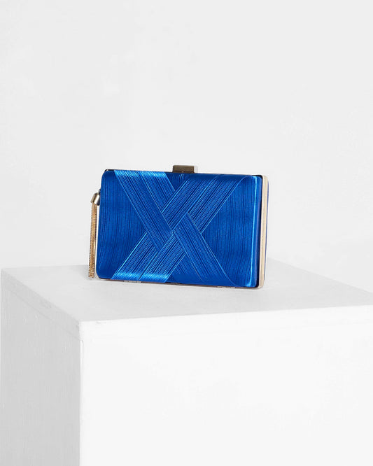Loren Satin Rectangle Hardcase Clutch - Royal Blue