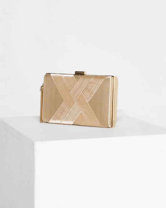 Loren Satin Rectangle Hardcase Clutch - Gold
