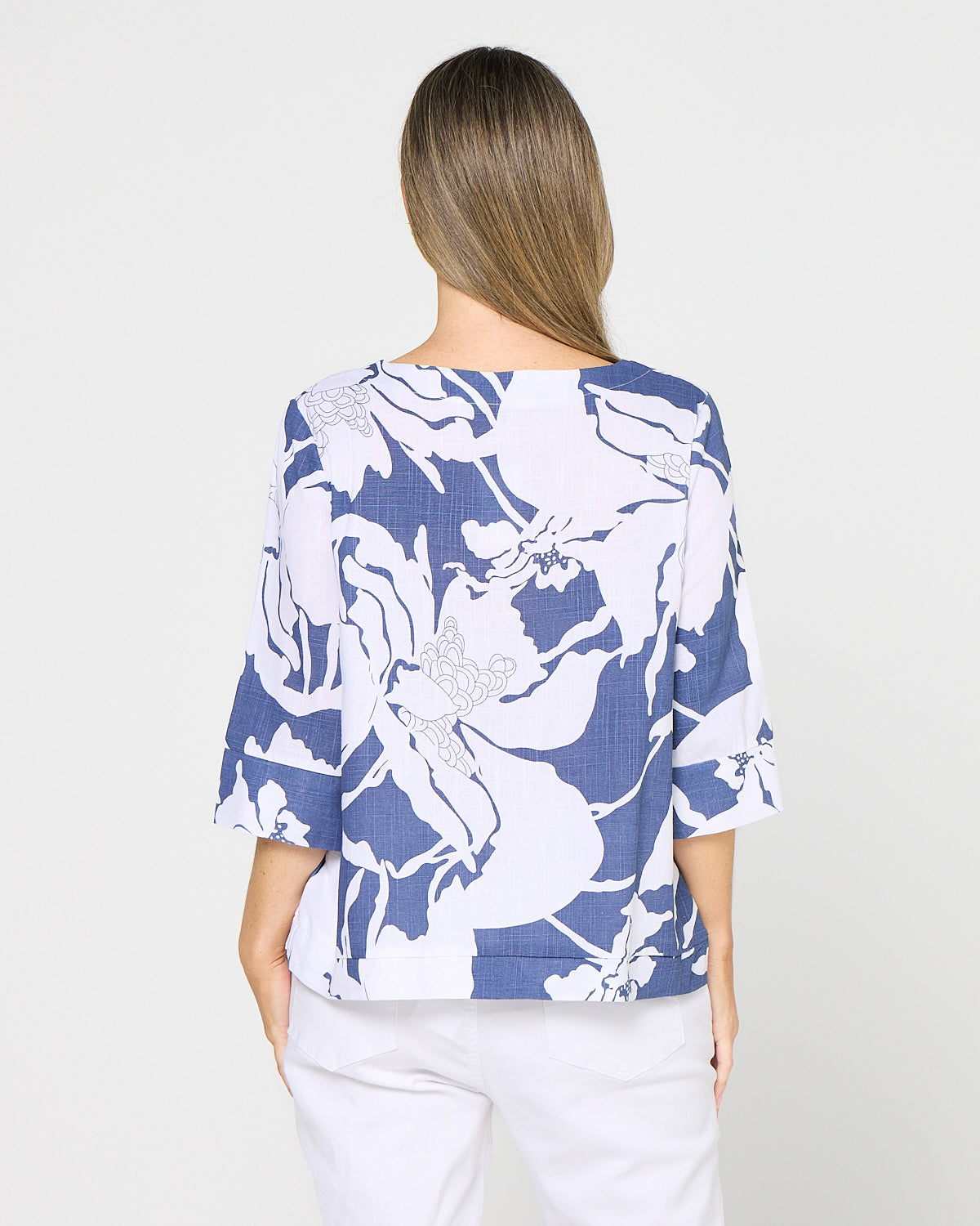 Mahri Linen Top - Denim Floral