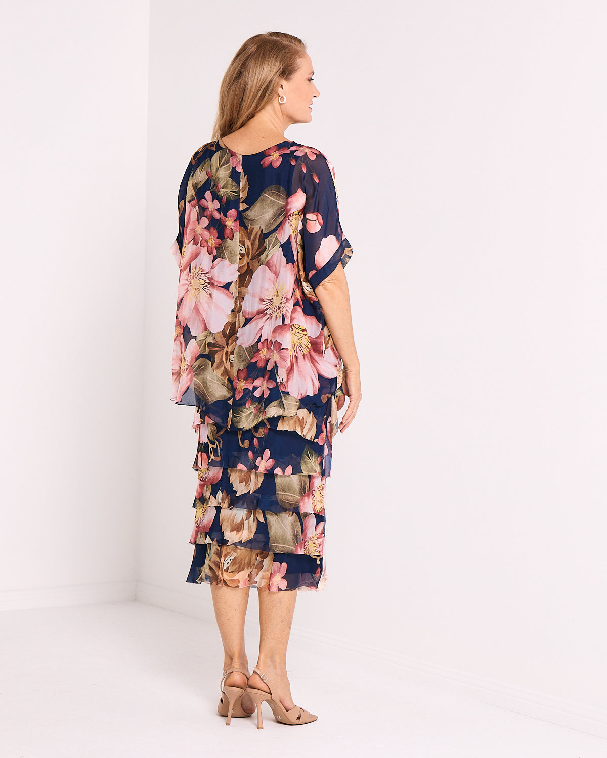 Margo Silk Dress - Navy Blush Floral