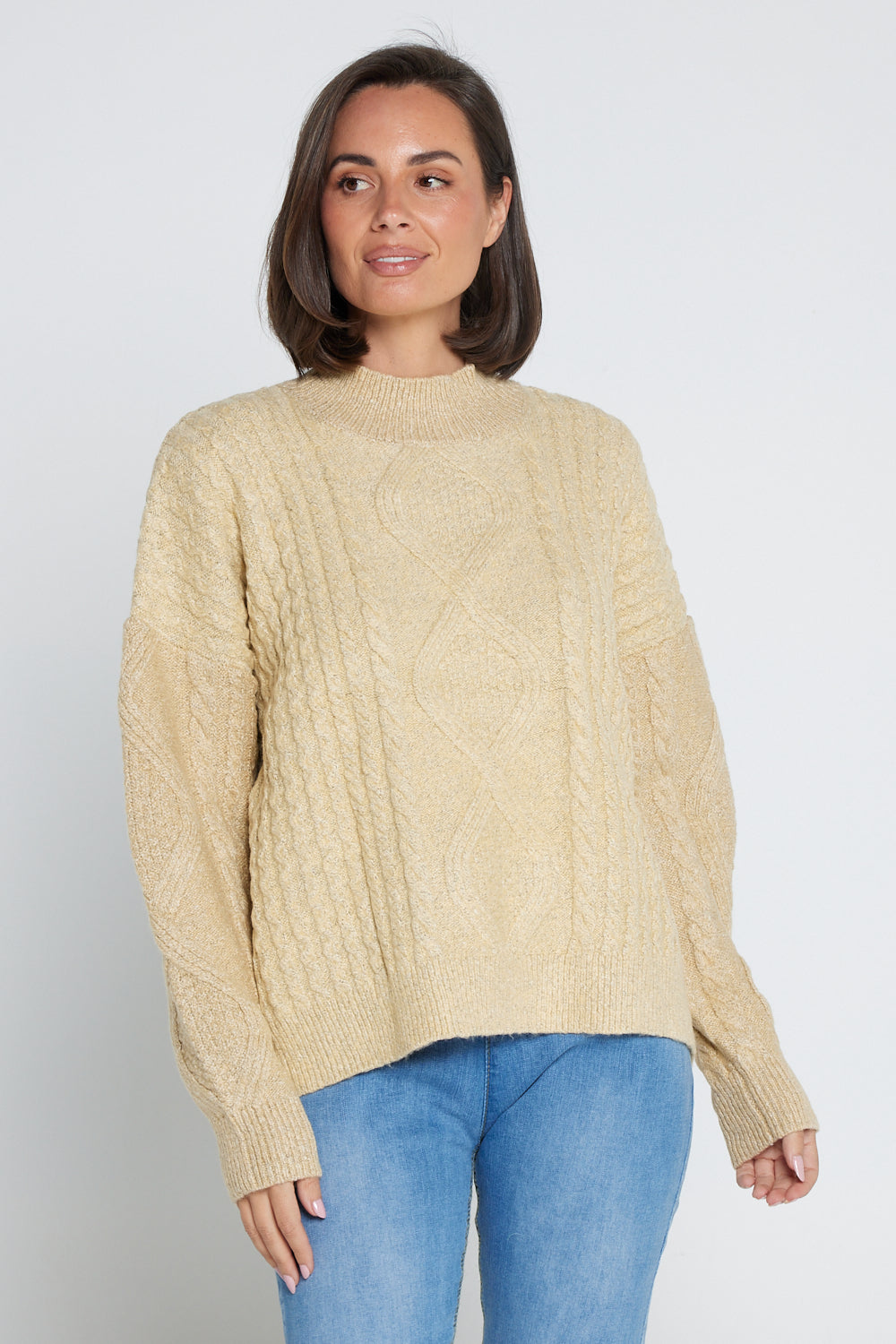 Miranda Cable Knit Jumper Sand womens knitwear on sale TULIO Fashion
