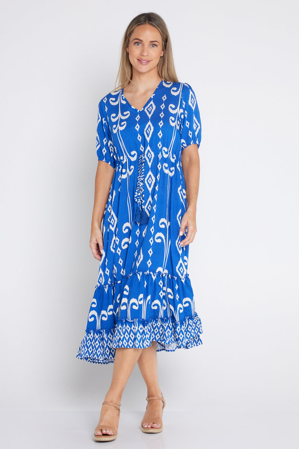 Neesha Dress Royal Blue/White Print – TULIO Fashion