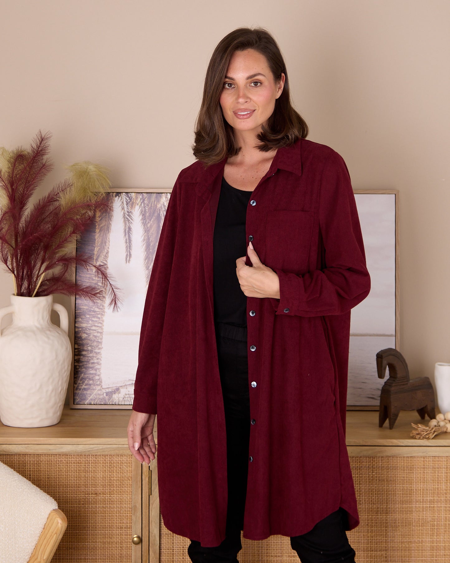 Parmila Corduroy Overshirt - Burgundy