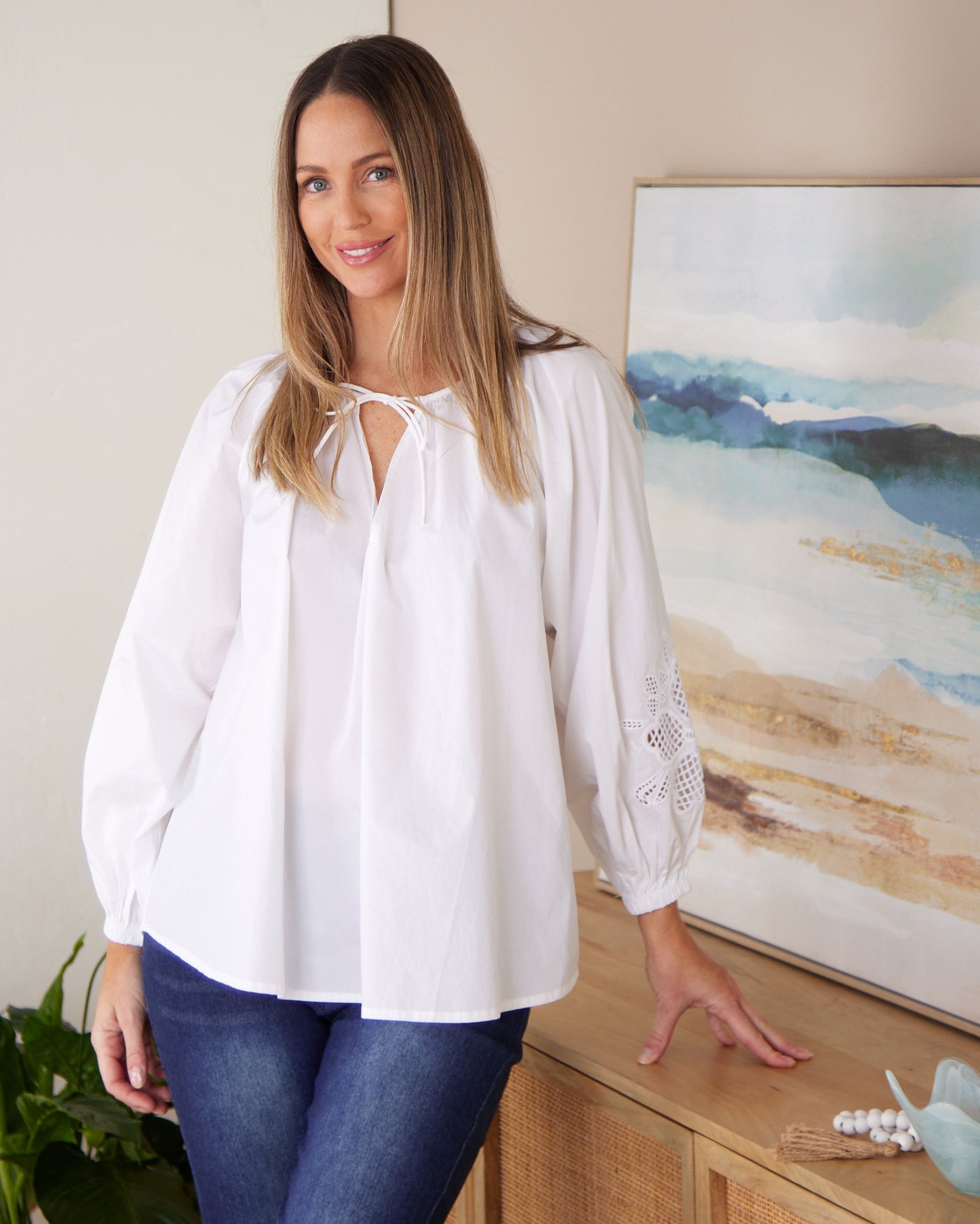 Nilsa Cotton Poplin Blouse - Lotus Lace