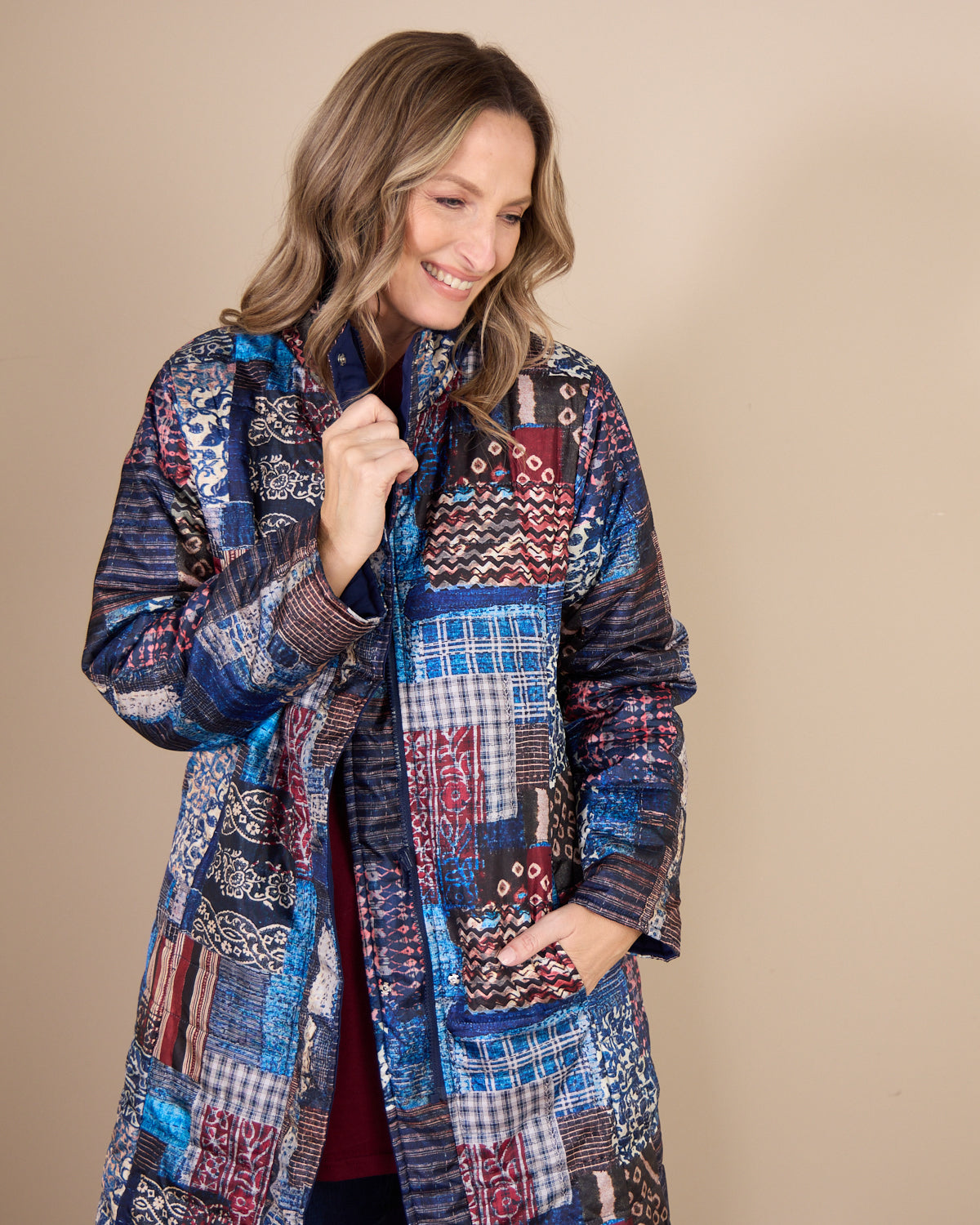 Orientique Reversible Puffer Coat - Kantha Patch