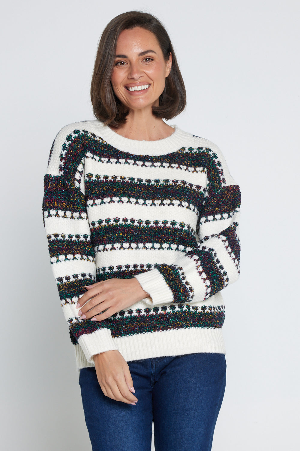 Mali Jumper Navy Cream ladies knitwear sale TULIO Fashion