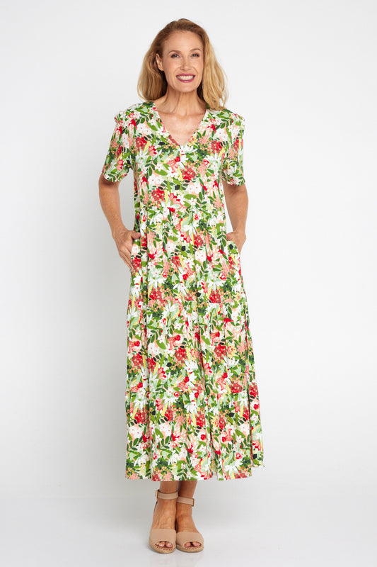 Patrice Cotton & Linen Dress - Festive Bouquet