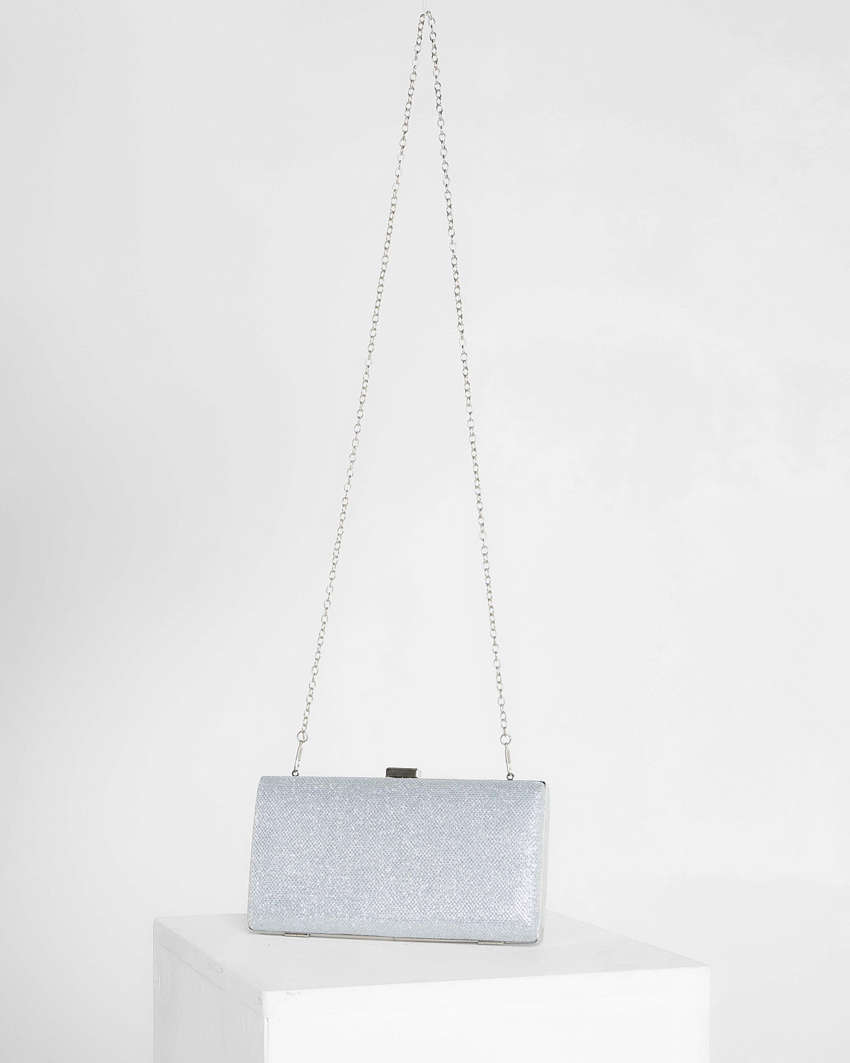 Penelope Shimmer Hardcase Clutch - Silver