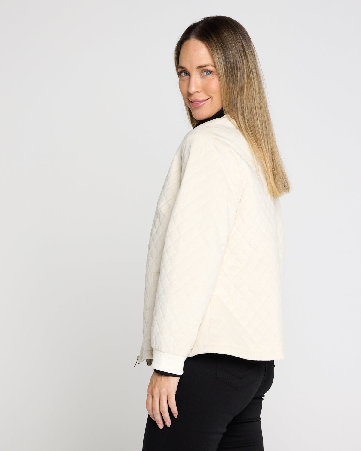 Quilted Faux Suede Jacket - Cream