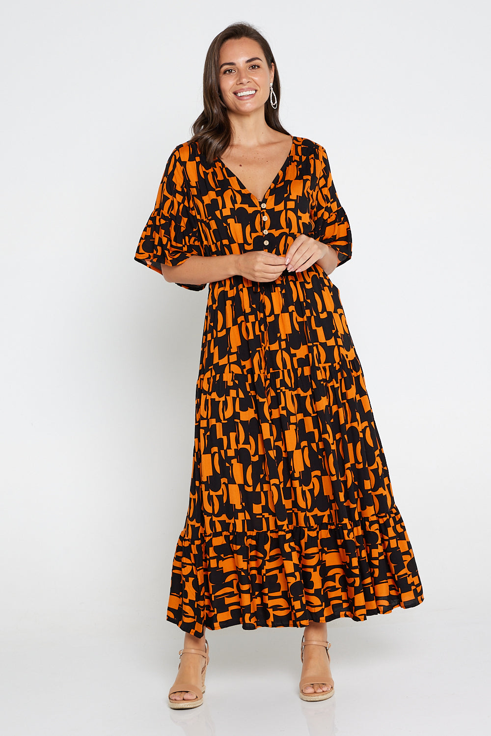 Orange and black maxi dress Clearance