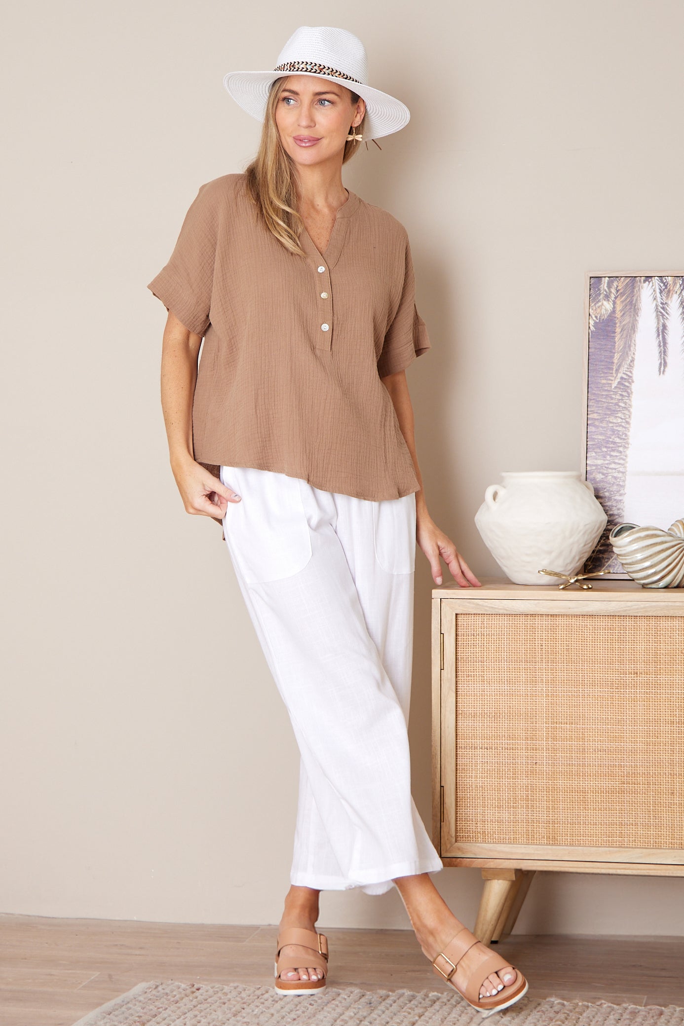 Gracie Cotton Muslin Top - Bark