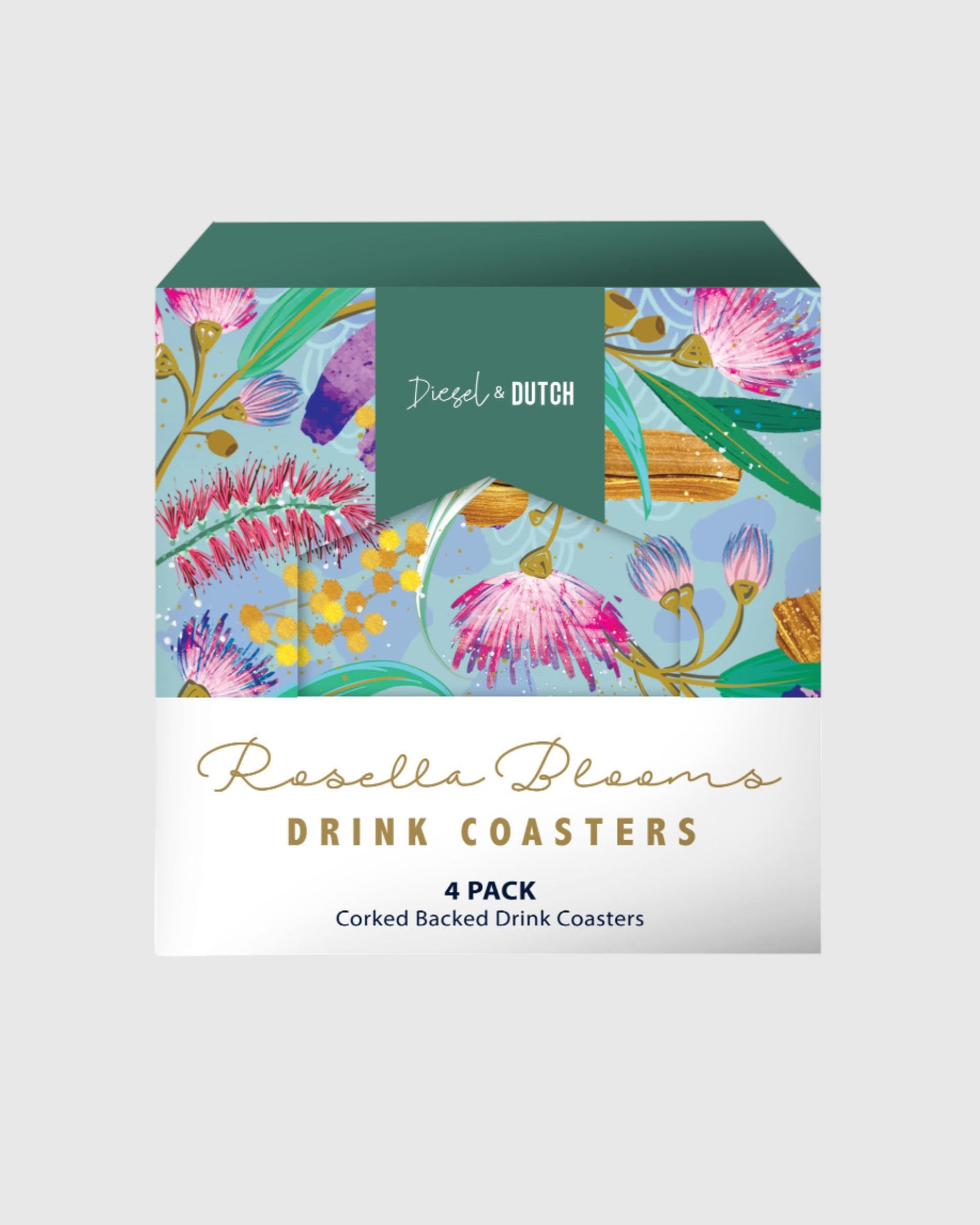 Rosella Blooms Cork-Backed Coasters (4 Pack)