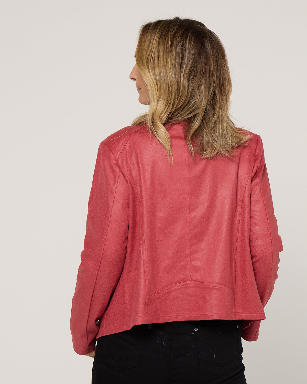 Gabby Faux Leather Jacket - Coral