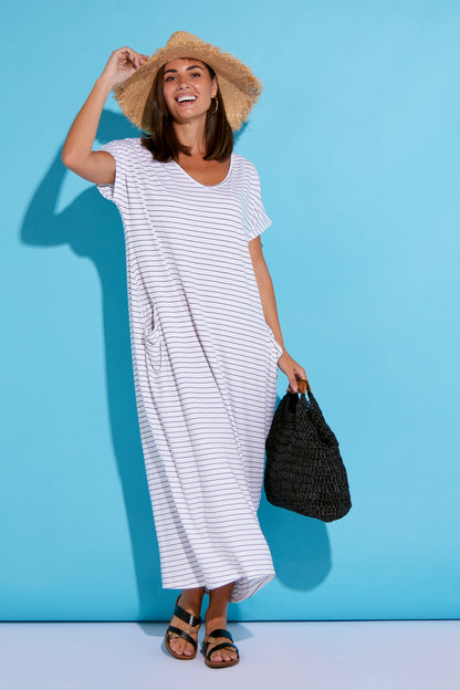 Rowan Dress - White Stripe