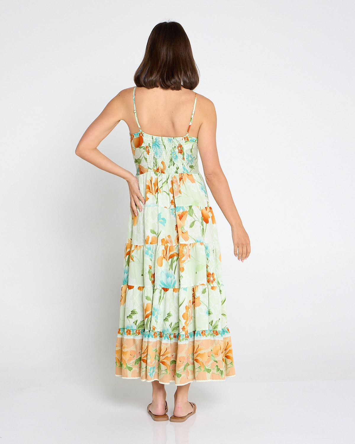 Toliara Sleeveless Dress - Mint/Tan Floral