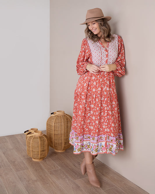 Joshua Tree Dress - Coral Paisley
