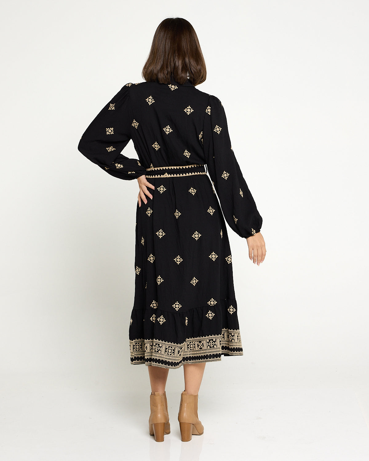 Selene Embroidered Dress - Black/Gold