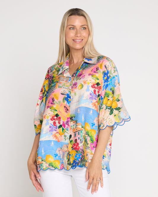 Costa Brava Scallop Sleeve Shirt - Seaside Vista
