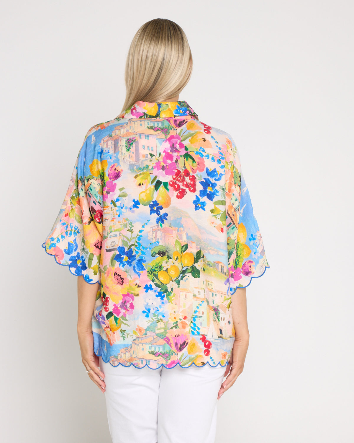 Costa Brava Scallop Sleeve Shirt - Seaside Vista