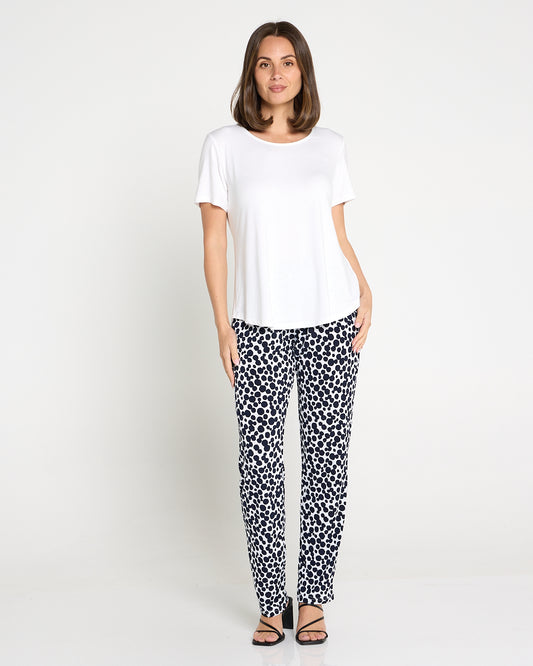 Gianna Printed Pants - White/French Navy Spot
