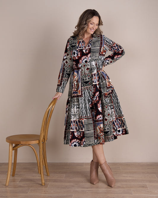 Corduroy Shirt Dress - Makeba Print