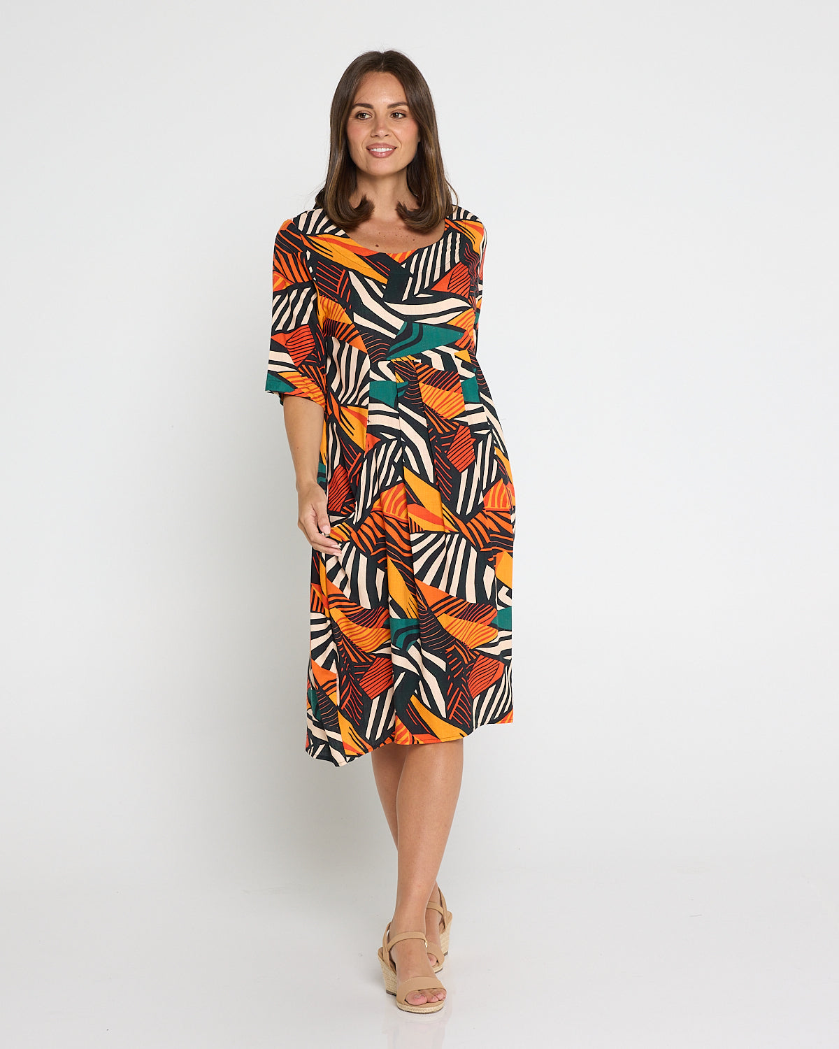 Delphi Pleat Dress - Safari Sunset