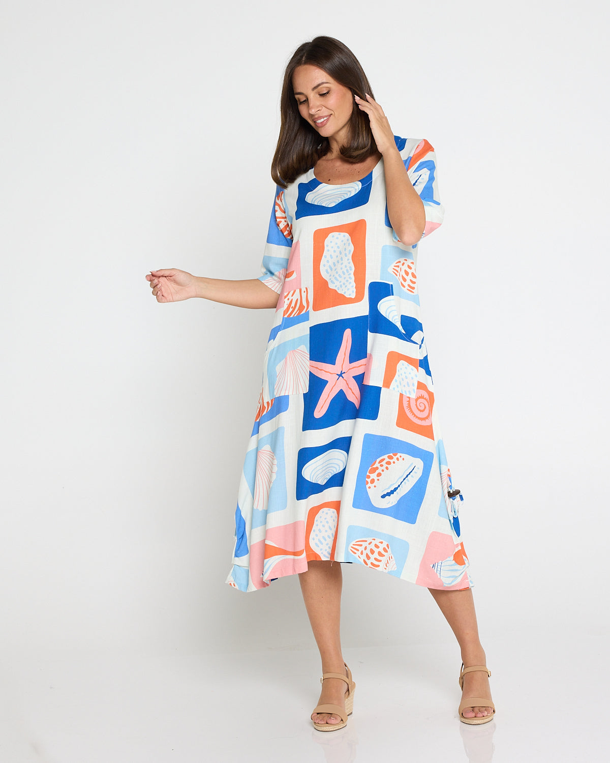 River Linen Dress - Seashell & Starfish | Dresses for Mature Women TULIO Fashion River Linen Dress - Seashell & Starfish | Dresses for Mature Women TULIO Fashion