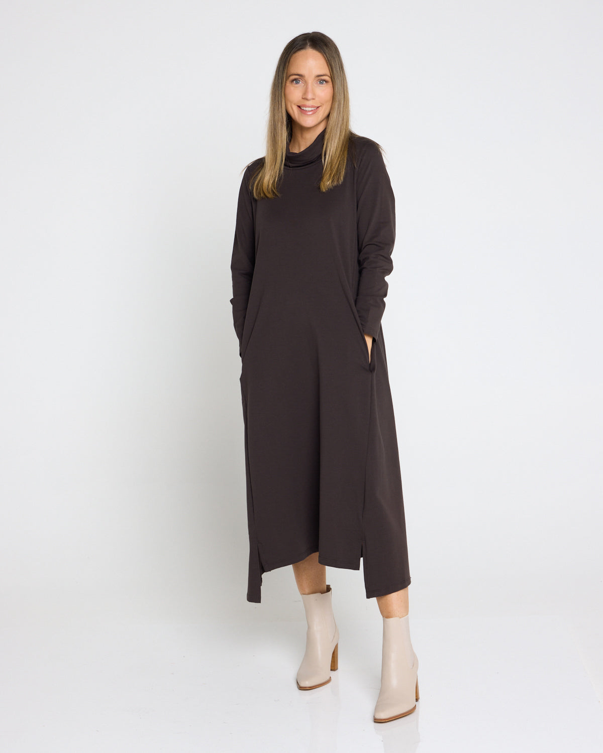 Margie Cowl Pocket Dress - Mocha