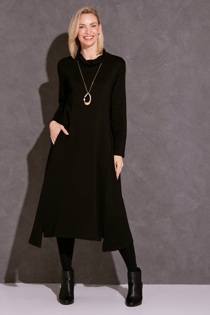 Margie Cowl Pocket Dress - Black