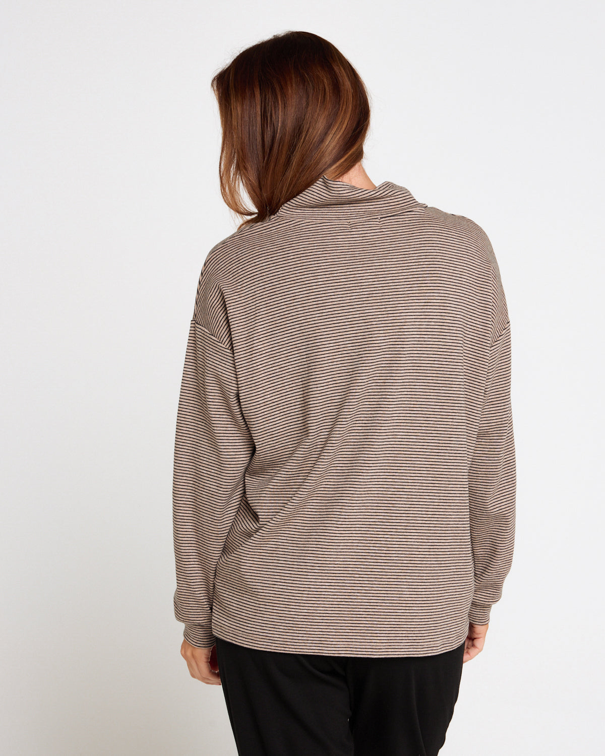 Kira Oversized Loose Cowl Top - Latte/Stripe