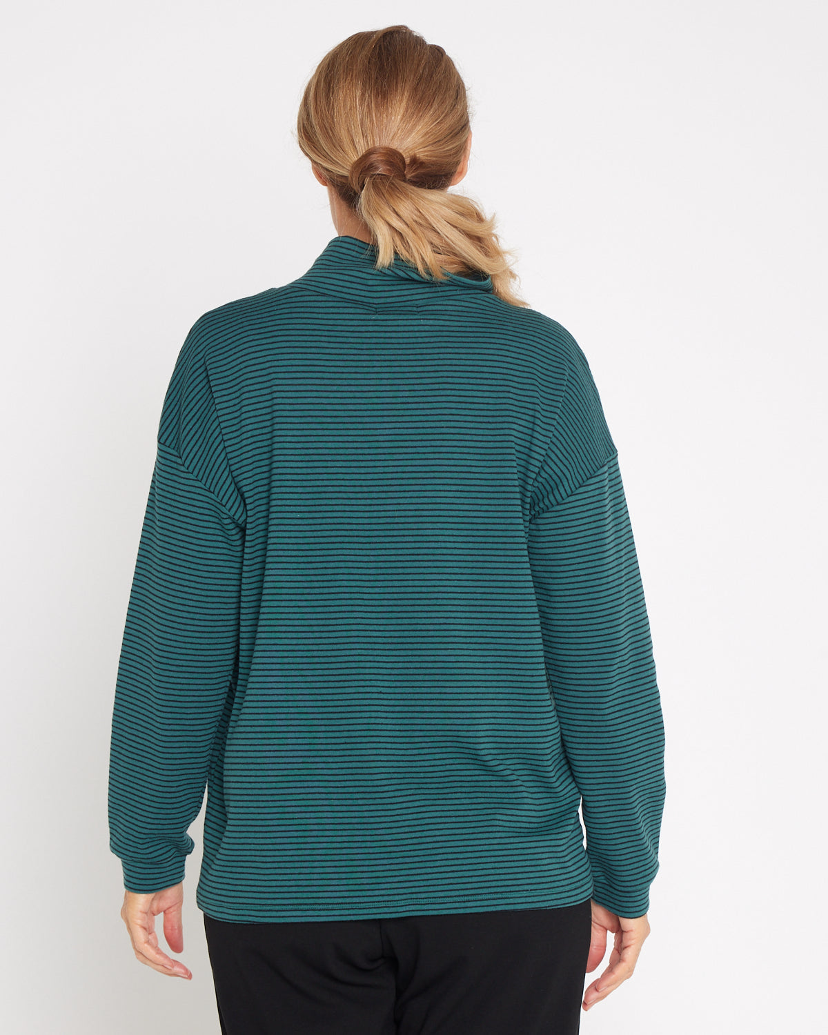 Kira Oversized Loose Cowl Top - Pine/Stripe