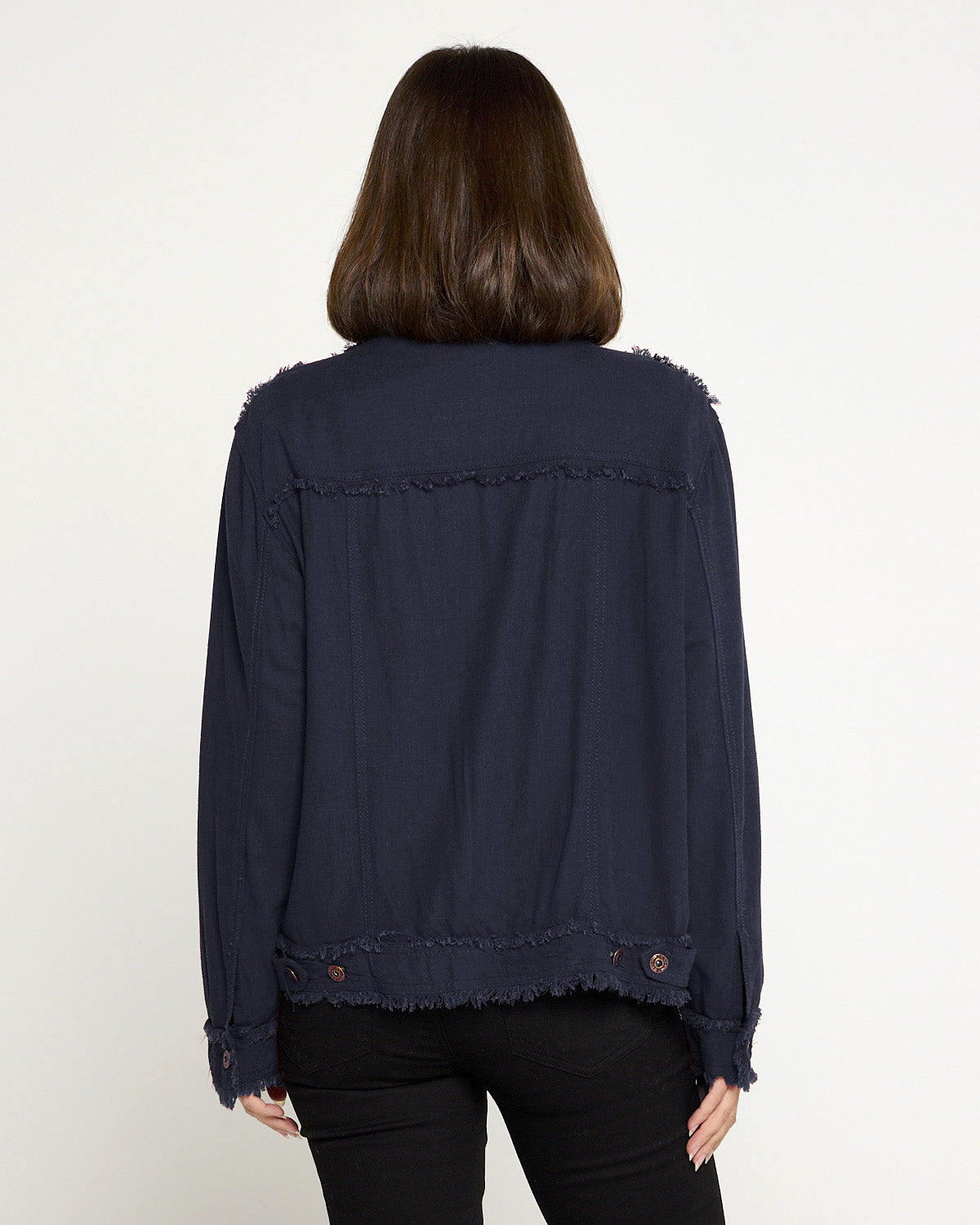 Kendall Lightweight Linen Fringe Jacket - Navy